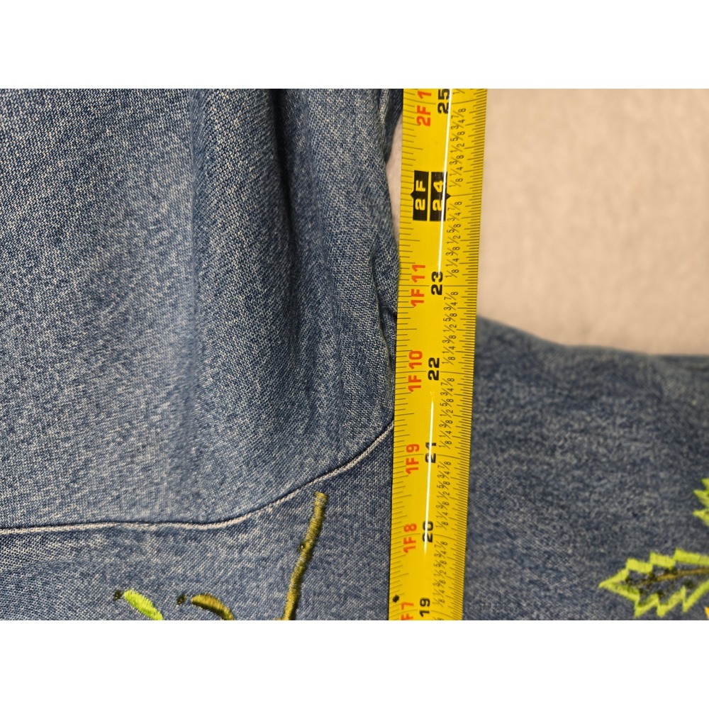 Vintage Embroidered Sunflower Ladybug Denim Jacket Blue Large L Cotton Pockets - Picture 11 of 16